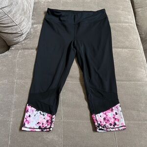 GAIAM Kids Black Leggings with Pink Floral Trim